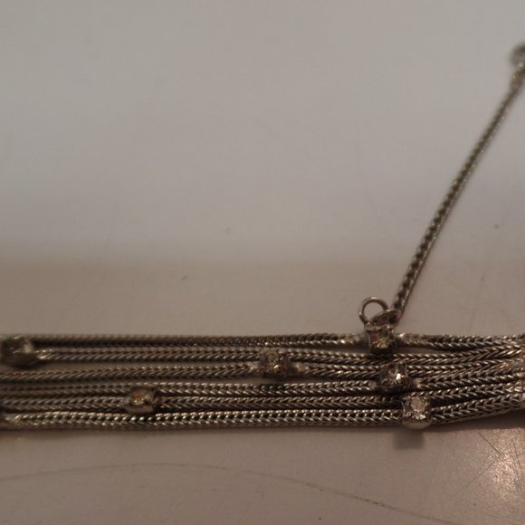 Vintage Silvertone Multi Strand Bracelet W Bling & Safety Clasp - Picture 6 of 9